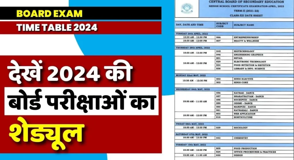 Board Exam Time Table 2024